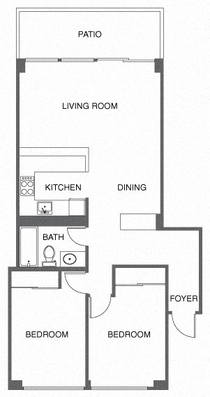Floor plan for 2 beds, 1 bath
